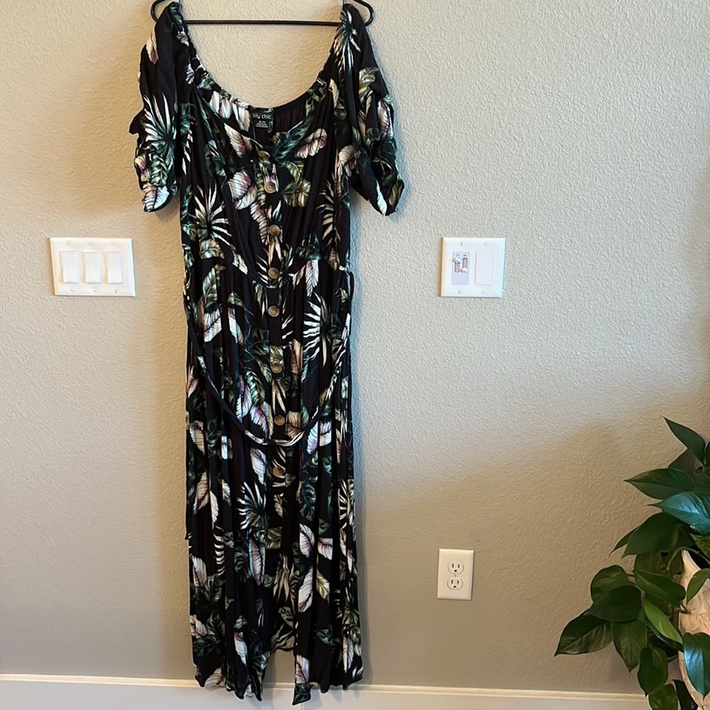 City chic xl 22 off the shoulder tropical print button down maxi dresses